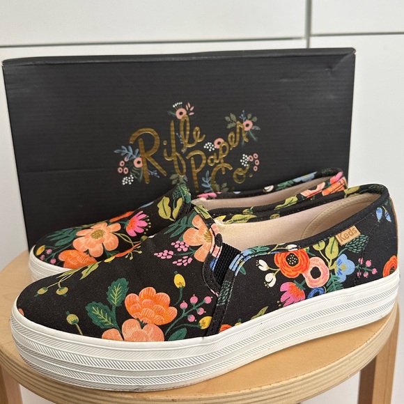 Keds Shoes - Keds x Rifle Paper Co. Triple Decker Sneakers Fleurs Black Florals 8M Slip On